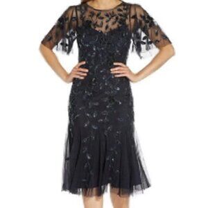 Adrianna Papell, Size 12, dark navy w/navy & gunmetal beading